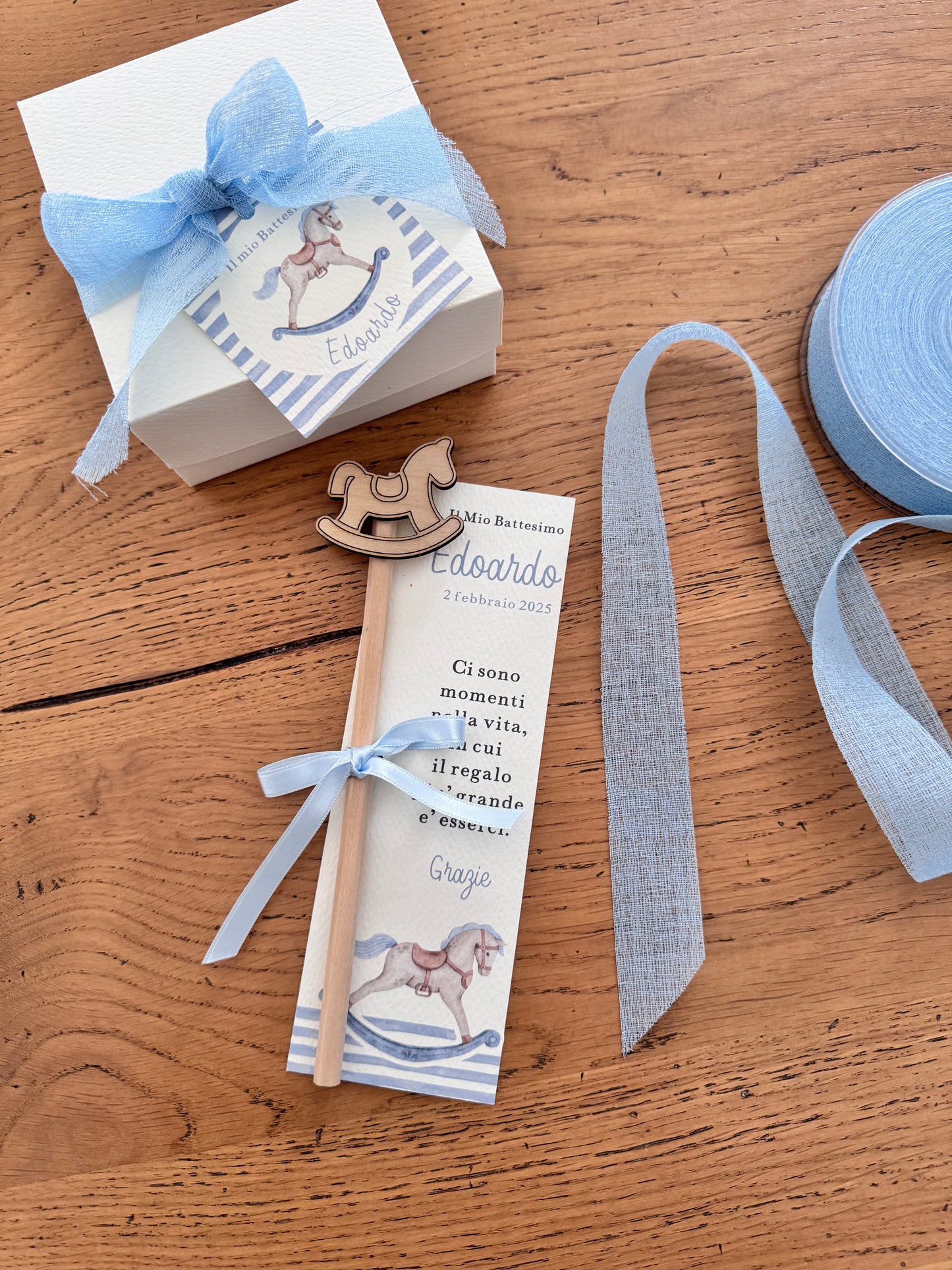 Segnalibro - segna posto con matita in coordinato tema Cavallo a dondolo